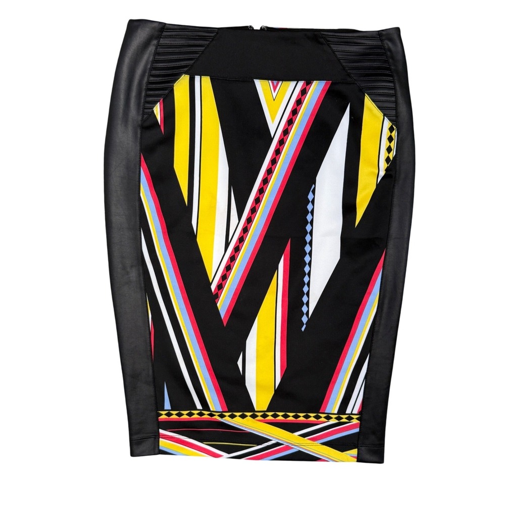 Bisou Bisou Skirt 8 Bodycon Pencil Multicolor Graphic Print Stretch Bold Midi